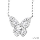 1/3 Ctw Petite Butterfly Baguette and Round Cut Diamond Fashion Pendant With Chain in 14K White Gold